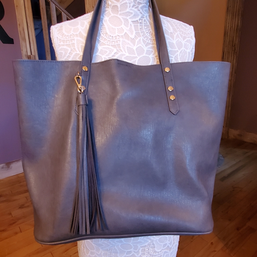Large Gray Purse Tote with Removable Insert